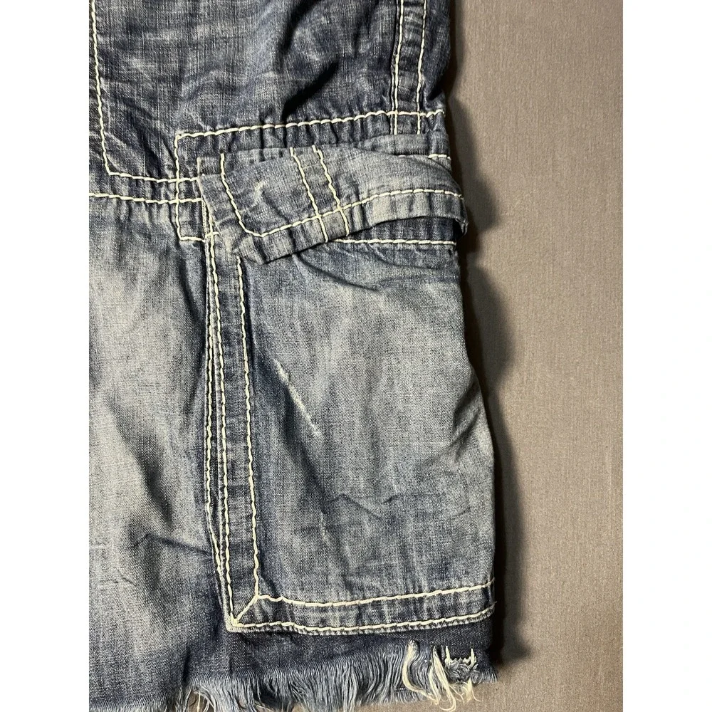 TRUE RELIGION Commander Big T Cargo Shorts Mens 42 Denim Drawstring